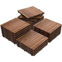 27pcs Patio Pavers Wood Flooring Tiles,Interlocking Wood Tiles Indoor & Outdoor,12 X 12"
