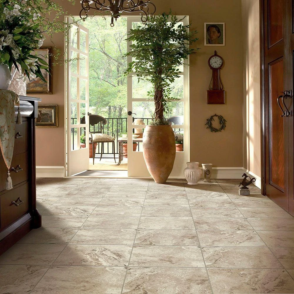 TrafficMASTER Groutable 18 In. X 18 In. Light Travertine Peel And Stick Vinyl Tile (36 Sq. Ft. / Case) 2 TrafficMASTER Groutable 18 In. X 18 In. Light Travertine Peel And Stick Vinyl Tile (36 Sq. Ft. / Case) - Image 2